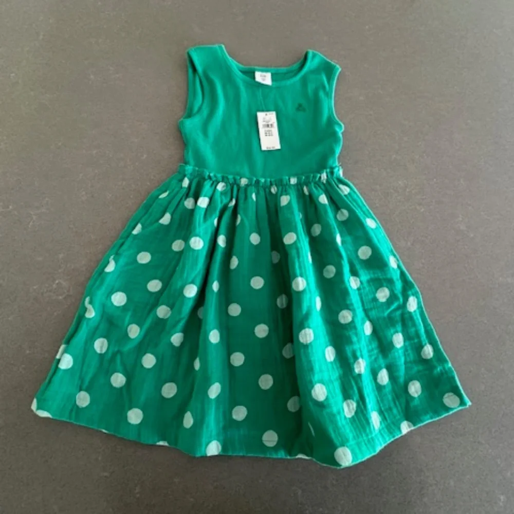 NWT-Gap 4T Green Tank  Polka Dot Sleeveless Dress Summer 4 Years